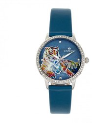 Empress Diana Automatic Engraved MOP Leather-Band Watch - Blue