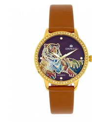 Empress Diana Automatic Engraved MOP Leather-Band Watch - Camel