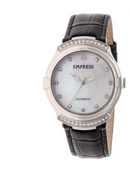 Empress Francesca Automatic MOP Leather-Band Watch - Black