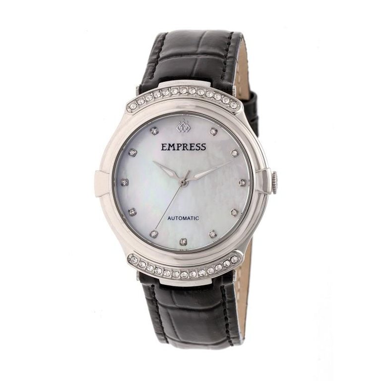 Empress Francesca Automatic MOP Leather-Band Watch - Black