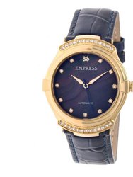 Empress Francesca Automatic MOP Leather-Band Watch - Navy
