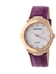 Empress Francesca Automatic MOP Leather-Band Watch - Fuschia