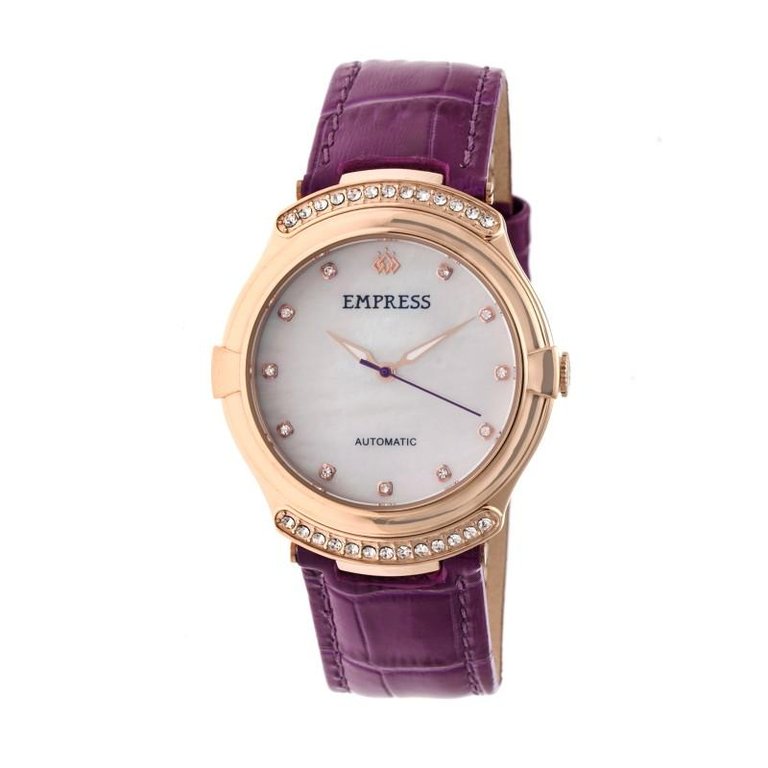 Empress Francesca Automatic MOP Leather-Band Watch - Fuschia