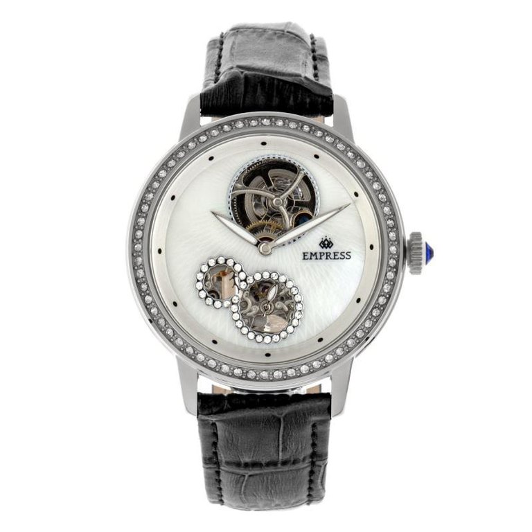 Empress Tatiana Automatic Semi-Skeleton Leather-Band Watch - Black