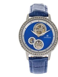 Empress Tatiana Automatic Semi-Skeleton Leather-Band Watch - Blue