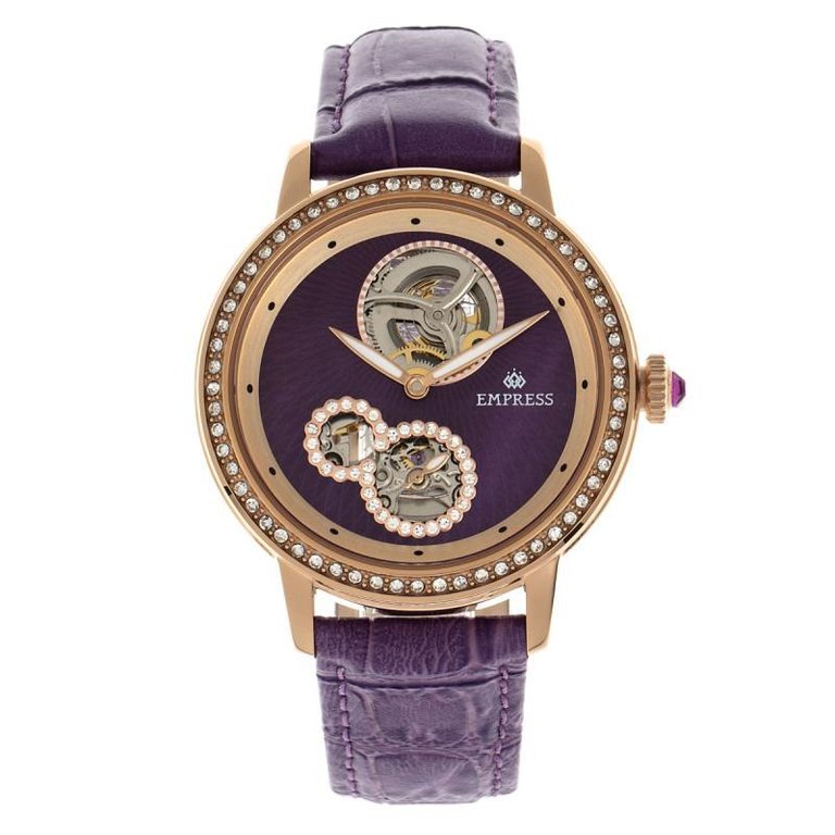 Empress Tatiana Automatic Semi-Skeleton Leather-Band Watch - Purple