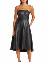 Dawn Faux Leather Strapless Fit & Flare Dress In Black - Black