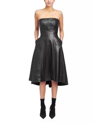 Dawn Faux Leather Strapless Fit & Flare Dress In Black