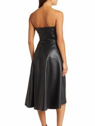 Dawn Faux Leather Strapless Fit & Flare Dress In Black