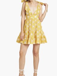 Embroidered Tiered Mini Dress - Yellow