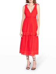 Eyelet Midi Dress In Red - Red