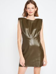 Lana Shoulder Pad Mini Dress - Olive