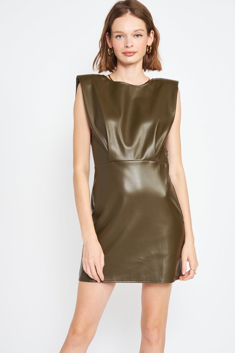 Lana Shoulder Pad Mini Dress - Olive