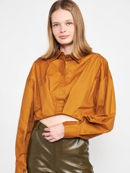 Lessie Cropped Button Down Top - Brown