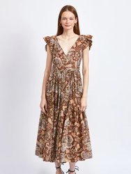 Mylah Midi Dress - Brown Multi
