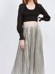 Pleated Midi Skirt In Silver - Silver