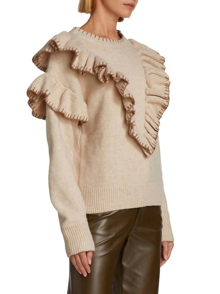 Rene Uffled Sweater Pullover In Beige