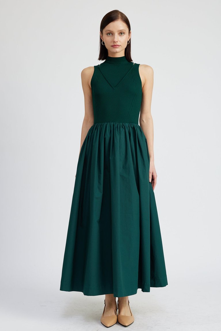 Sigrid Mixed Media Maxi Dress - Forest Green