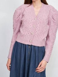 Sirka Cable Knit Puffed Sleeve Cardigan - Lilac