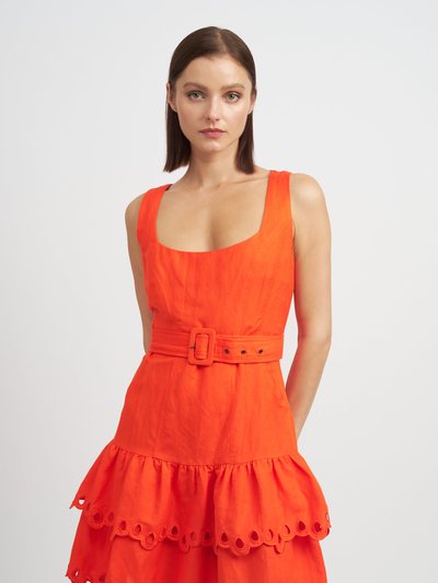 Anna-kaci Collared V Neck Tiered Dress In Red