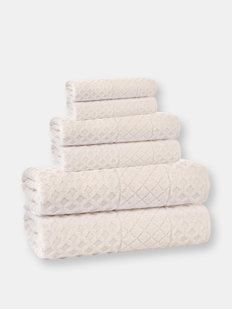 Glossy Turkish Cotton 6 pcs Towel Set - Cream