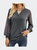 Lace Panel Long Sleeve V-Neck T-Shirts - Dark Grey