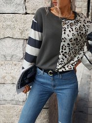 Round Neck Long Sleeve Striped Sweater