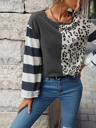 Round Neck Long Sleeve Striped Sweater