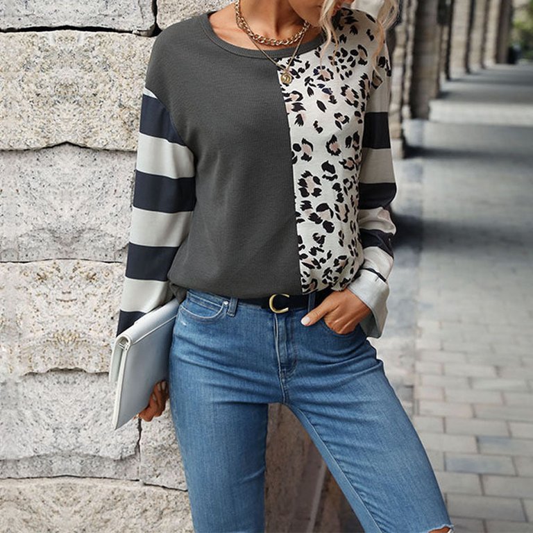 Round Neck Long Sleeve Striped Sweater - Stripe