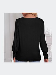 Round Neck Puff Sleeve Solid Color T-Shirt