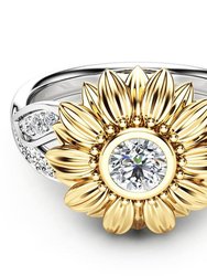 Sunflower Flower Zircon Rings - Gold