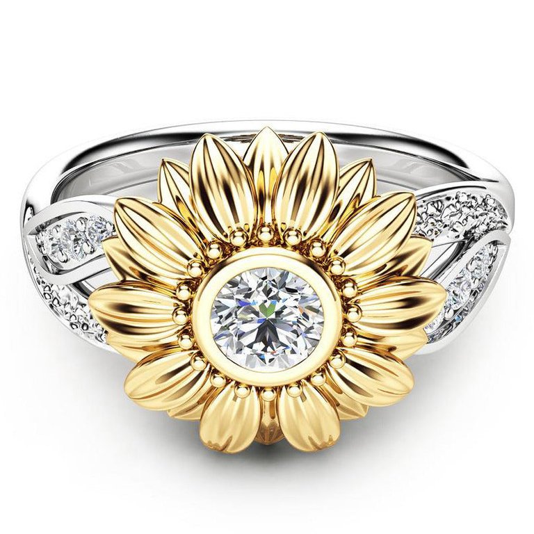 Sunflower Flower Zircon Rings - Gold