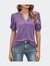 V-Neck Solid Color Loose T-Shirt - Purple
