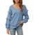 Waffle Loose V-Neck Top - Blue