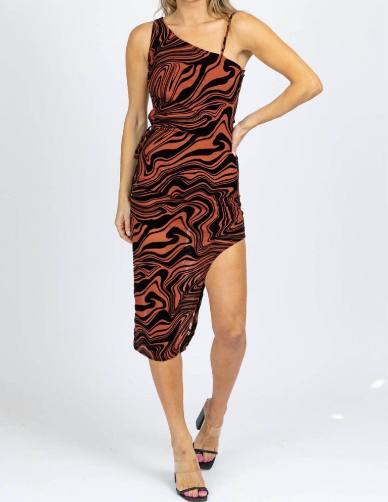 Asymmetric Cutout Midi Dress In Rustic Abstract - Rustic Abstract