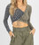 Asymmetric Shirred Tie Crop In Navy + Olive - Navy + Olive