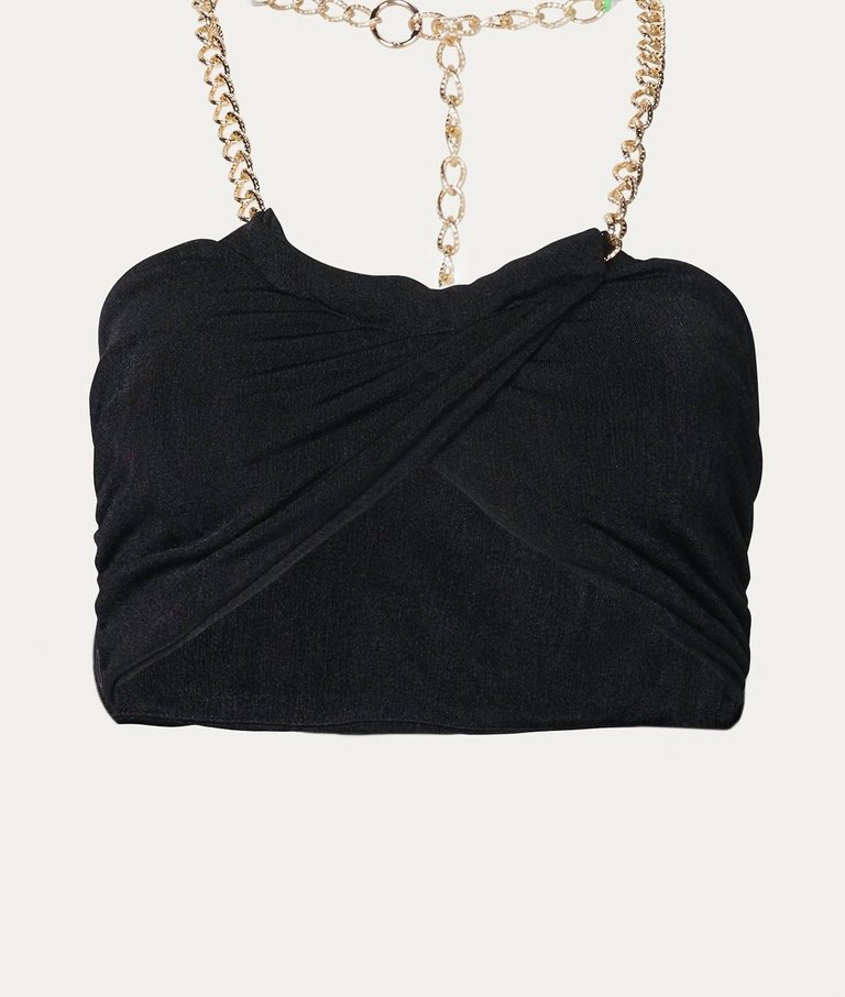 Chain-Embellished Halterneck Top In Black - Black