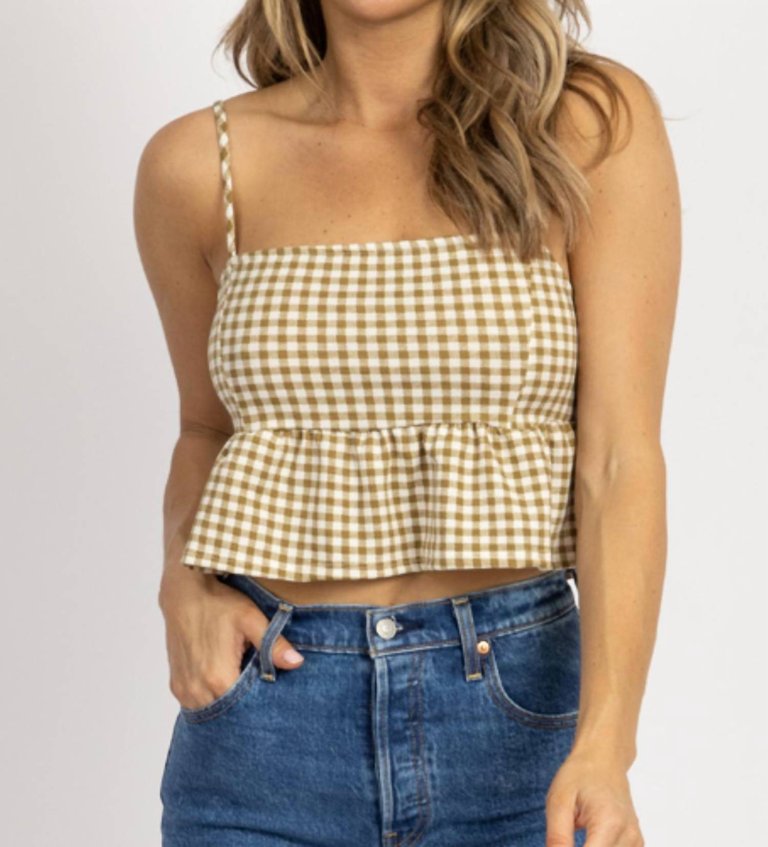 Checked Tie Back Crop Top In Olive - Olive