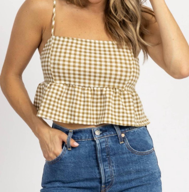 Checked Tie Back Crop Top In Olive