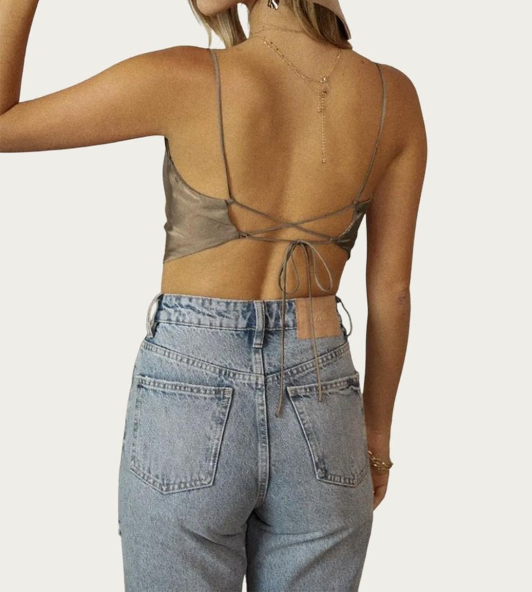 Cowl Cropped Open-Back Stretch-Satin Camisole In Mocha Grey