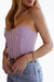 Cropped Ruched Stretch-Mesh Sleeveless Bustier Top In Lavender