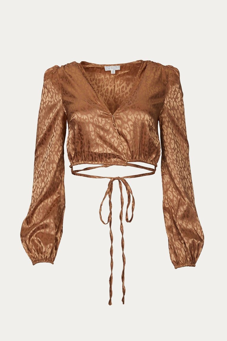 Cropped Satin-Jacquard Wrap Top In Spice - Spice