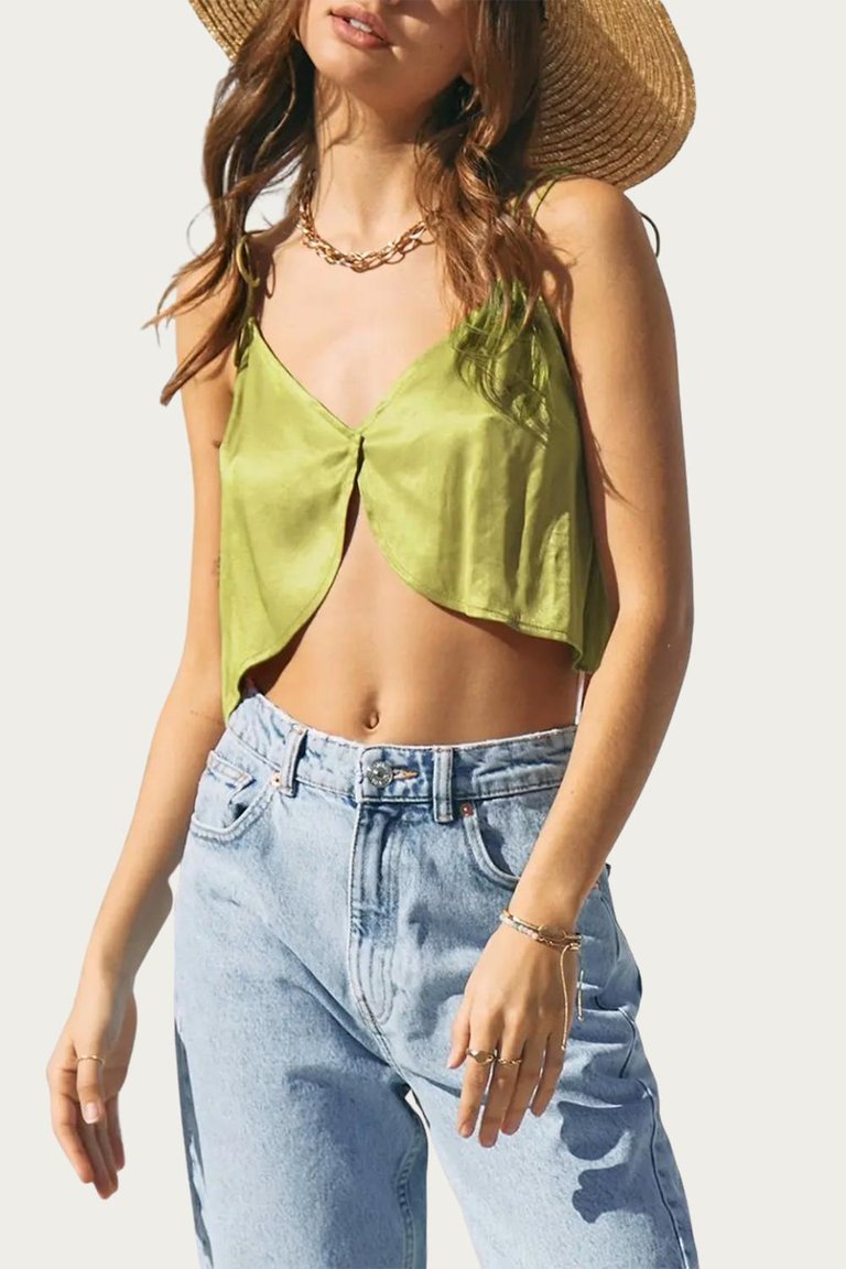 Cropped Satin Split-Front Camisole In Lime - Lime