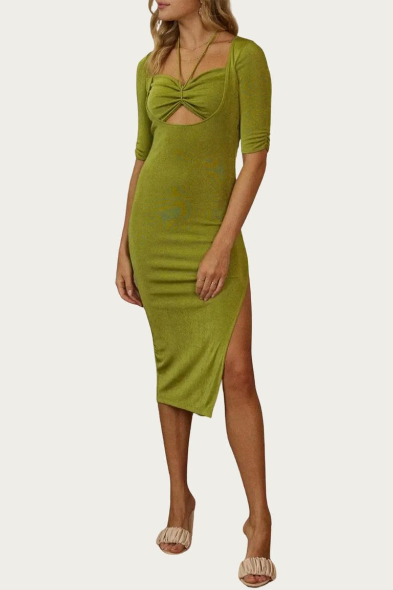 Cutout Halter-Neck Midi Dress In Basil - Basil