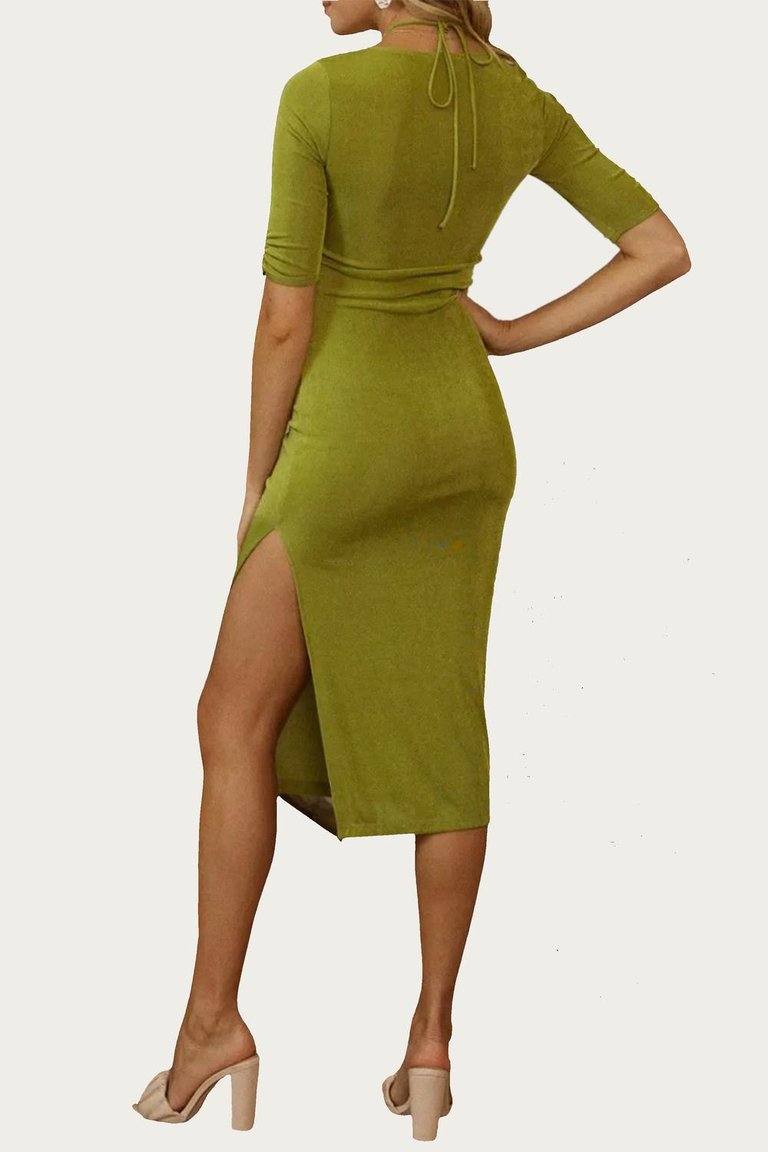 Cutout Halter-Neck Midi Dress In Basil