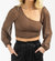 Dotted Asymmetric Ruched Top In Brown - Brown