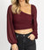 Dotted Asymmetric Ruched Top In Cabernet - Cabernet