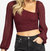 Dotted Asymmetric Ruched Top In Cabernet