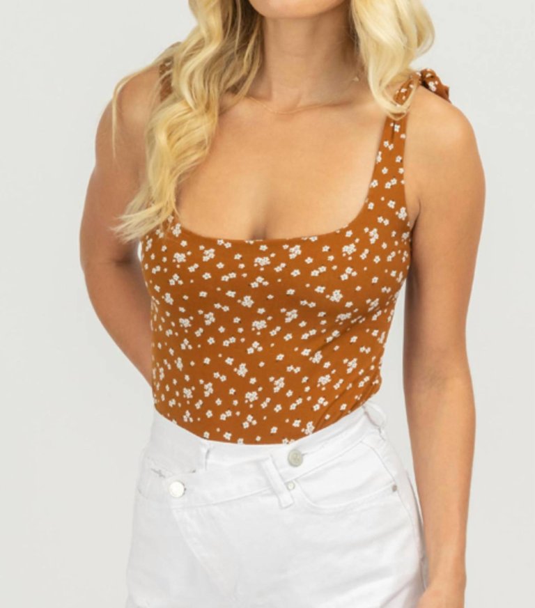 Floral Squareneck Bodysuit In Brown - Brown