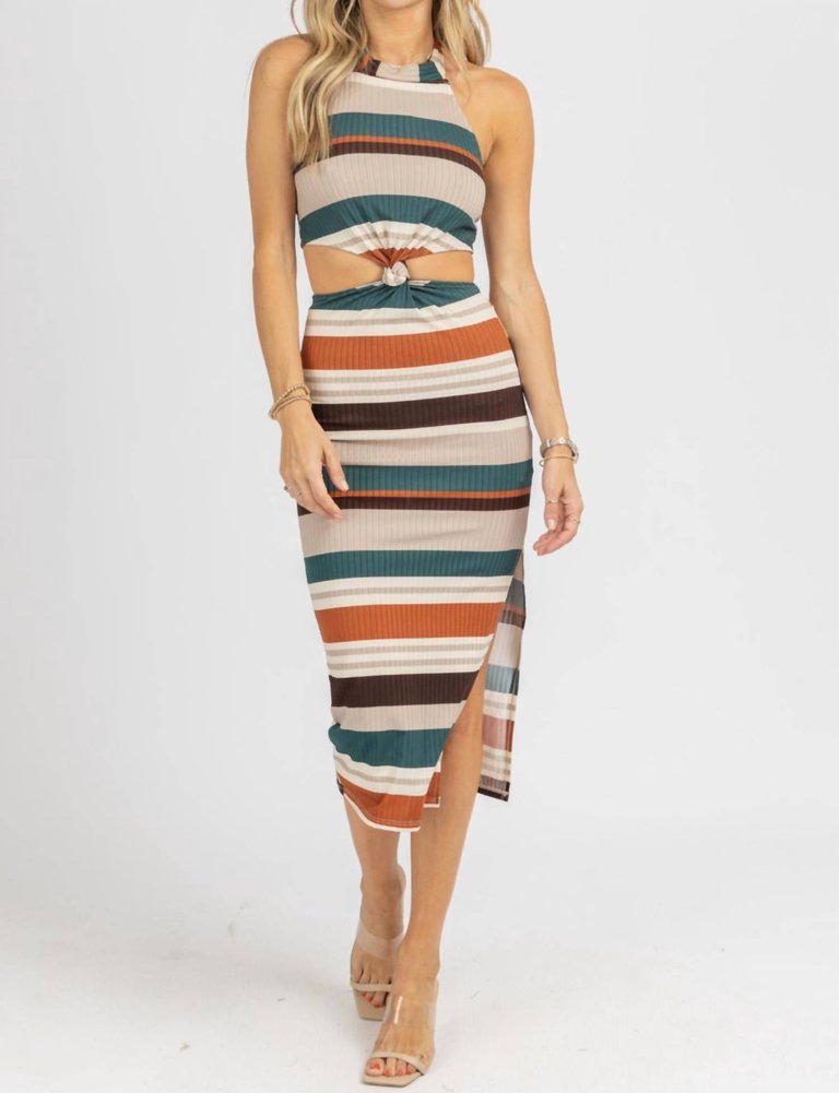 Front Knot Midi Dress In Rust + Hunter Green - Rust + Hunter Green